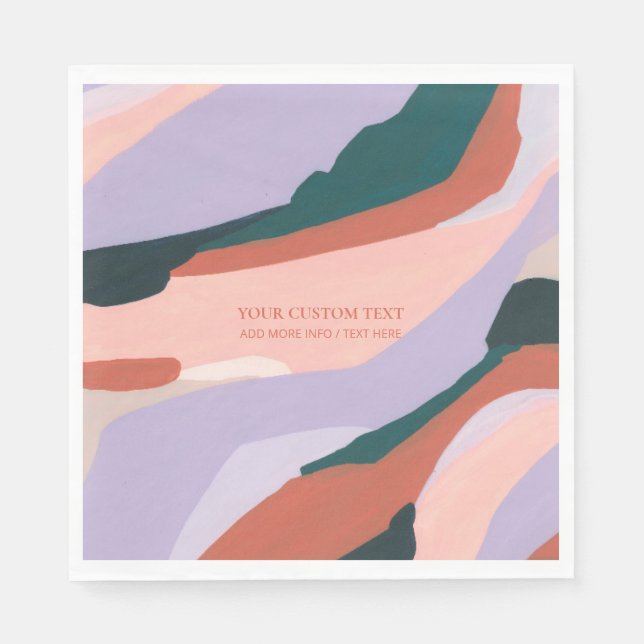 Serviette En Papier Peinture Abstraite violet et verte Texte personnal (Devant)