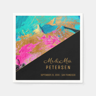 Serviette En Papier Peinture acrylique moderne mariage d'or Mr & Mrs.