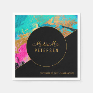 Serviette En Papier Peinture acrylique moderne mariage d'or Mr & Mrs.