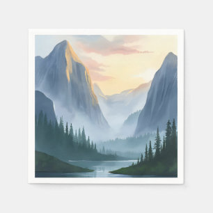 Serviette En Papier Peinture aquarelle de la chaîne de montagnes brume