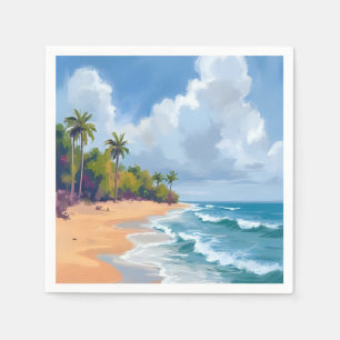 Serviette En Papier Peinture aquarelle de la côte océanique d'Hawaii P