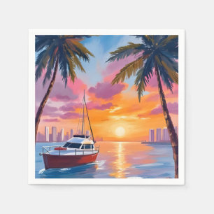 Serviette En Papier Peinture aquarelle du coucher de soleil à Miami Be