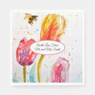 Serviette En Papier Peinture aquarelle mariage tulipe rouge rose et ab