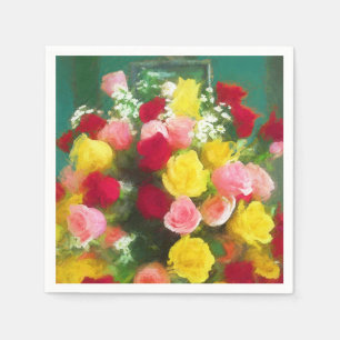 Serviette En Papier Peinture Bouquet Rose - Jolie Art Fleur Originale