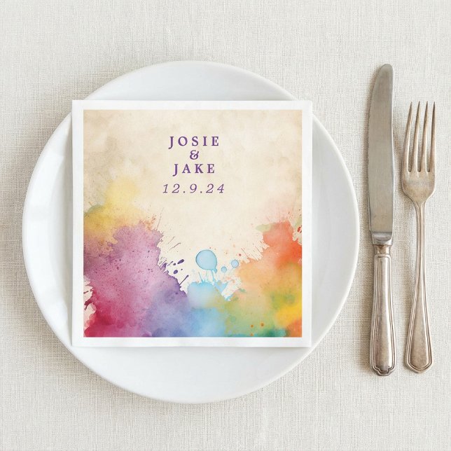 Serviette En Papier Peinture brillante éclaboussures mariage serviette (Bright paint splashes wedding napkin.)