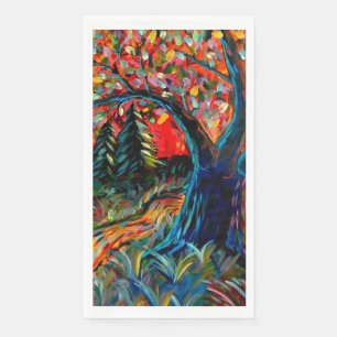 Serviette En Papier Peinture Colorée Sur Arbre Et Rivière