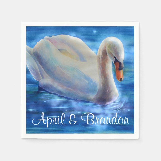 Serviette En Papier Peinture d'aquarelle de cygne blanc, sauvagine, oi (Devant)