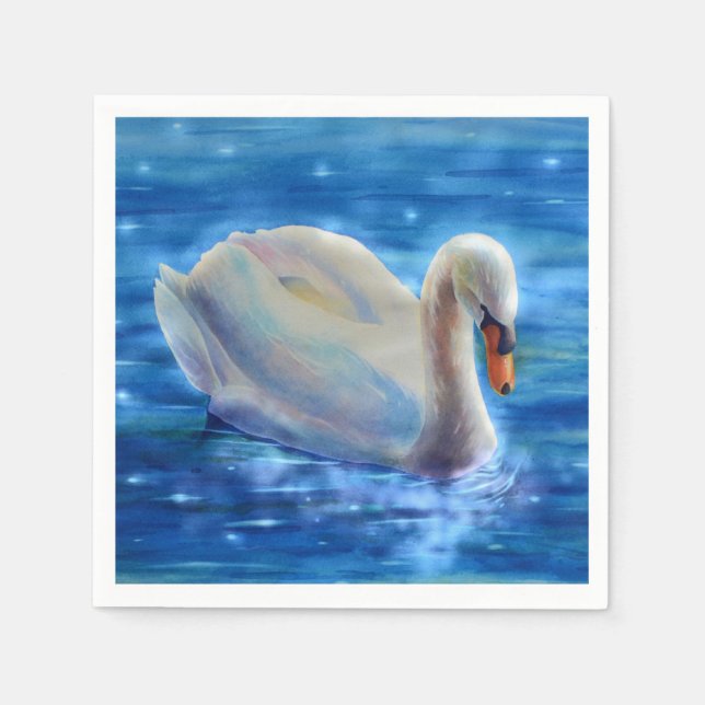 Serviette En Papier Peinture d'aquarelle de cygne blanc, sauvagine, oi (Devant)