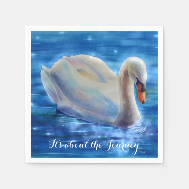 Serviette En Papier Peinture d'aquarelle de cygne blanc, sur le voyage (Devant)