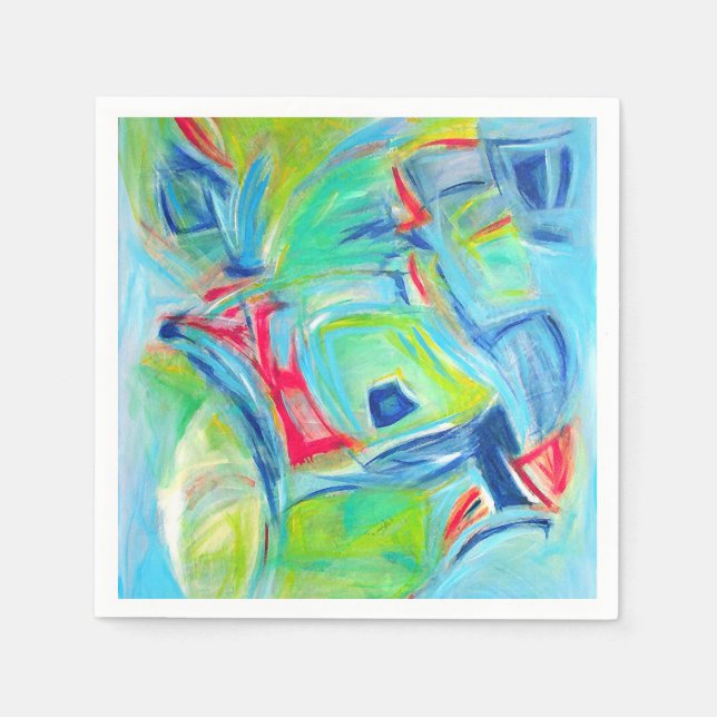Serviette En Papier Peinture d'art moderne Expressive Vert et Bleu (Devant)