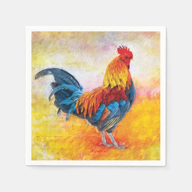 Serviette En Papier Peinture d'Art numérique de coq coloré (Devant)