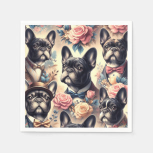 Serviette En Papier Peinture de bouledogue français vintage mignon