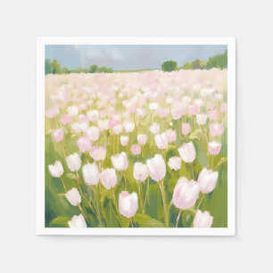 Serviette En Papier Peinture de champ de fleurs de tulipes blanches