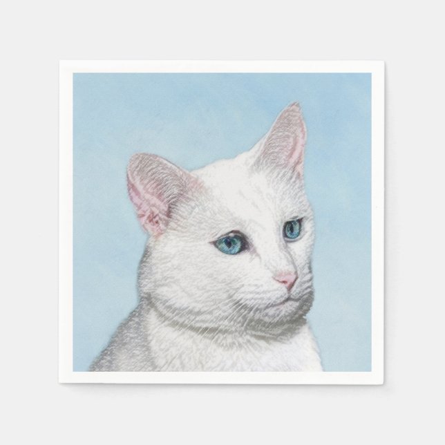 Serviette En Papier Peinture de chat blanc - Cute Original Cat Art (Devant)