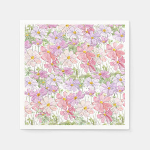 Serviette En Papier peinture de fleurs cosmos rose et violet