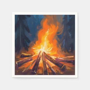 Serviette En Papier Peinture de forêt à l'aquarelle autour d'un feu de