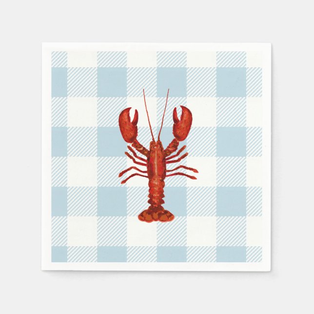 Serviette En Papier Peinture de homard bleu marine En vichy littoral (Devant)
