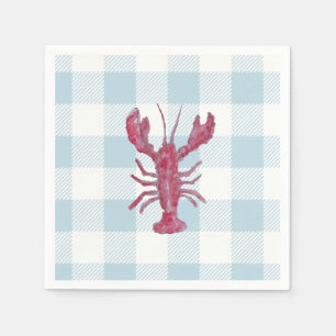 Serviette En Papier Peinture de homard gingham bleu nautical côtier