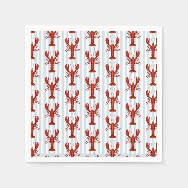 Serviette En Papier Peinture de homard rayure bleue marine Côtière (Devant)