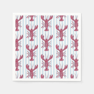 Serviette En Papier Peinture de homard rayure bleue nautique Côtière