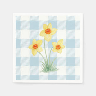 Serviette En Papier Peinture de jonquille gingham bleu printemps côtie