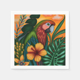 Serviette En Papier Peinture de perroquets Fleurs d'oiseaux tropicaux