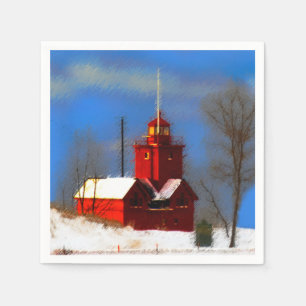 Serviette En Papier Peinture de phare rouge - Art original