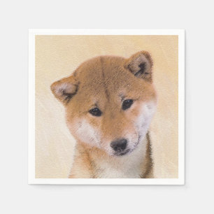 Serviette En Papier Peinture de Shiba Inu (rouge) - Art original du ch