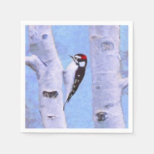 Serviette En Papier Peinture Downy Woodpecker - Art original pour oise