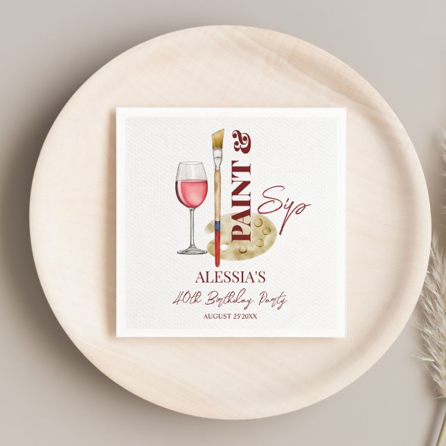 Serviette En Papier Peinture et sip vin et art modèle de fête à thème (Paint and sip wine and art themed party printed  napkins template personalized party decor)