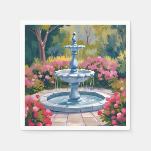 Serviette En Papier Peinture florale de fontaine de jardin