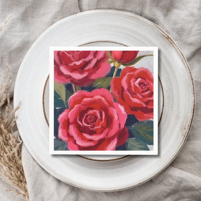 Serviette En Papier Peinture florale de roses rouges (Créateur téléchargé)