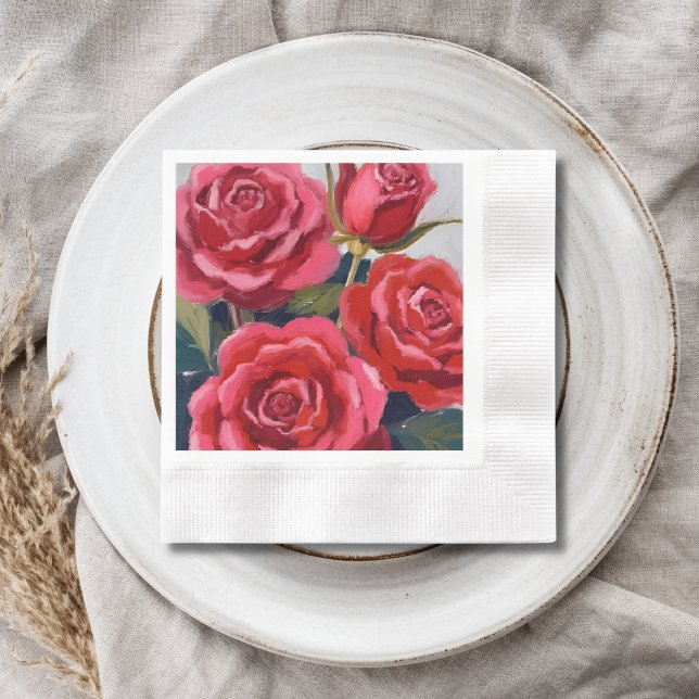 Serviette En Papier Peinture florale de roses rouges (Créateur téléchargé)