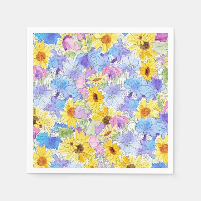 Serviette En Papier peinture jaune bleu violet (Devant)