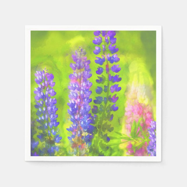Serviette En Papier Peinture Lupine - Art Fleur Original (Devant)