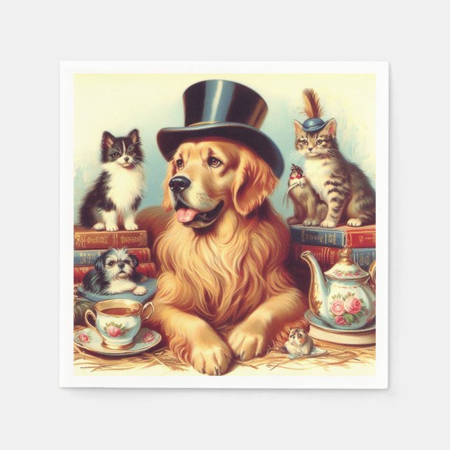 Serviette En Papier Peinture Vintage de chien mignonne (Devant)