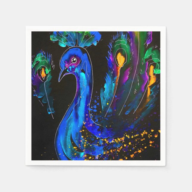 Serviette En Papier Peinture Whimsical Peacock (Devant)