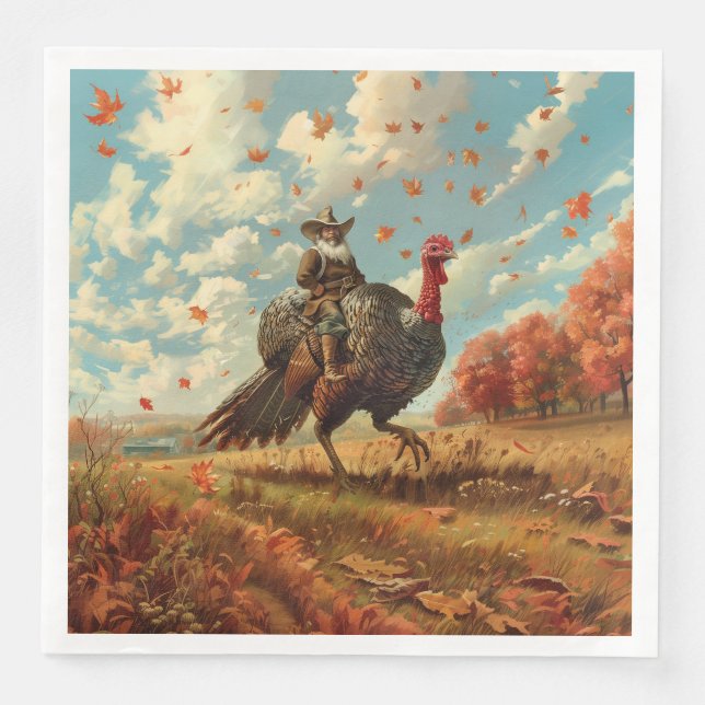 Serviette En Papier Pèlerins Ride Turkeys (Devant)