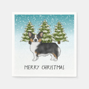 Serviette En Papier Pembroke Corgi Chien Tricolore Noir Noël d'Hiver