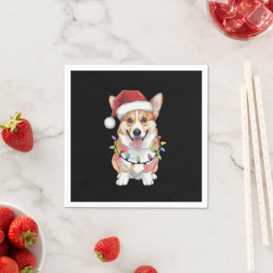Serviette En Papier Pembroke Welsh Corgi Père Noël Lumières de l'arbre