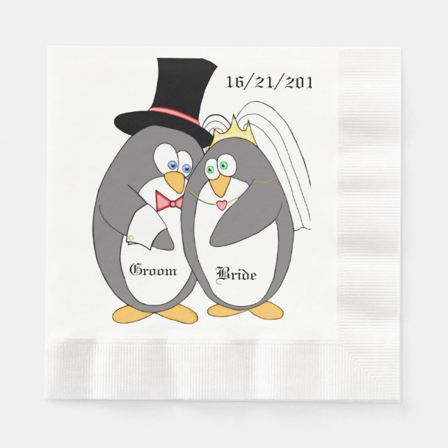 Serviette En Papier Penguin Love Mariage personnalisé serviettes (Devant)