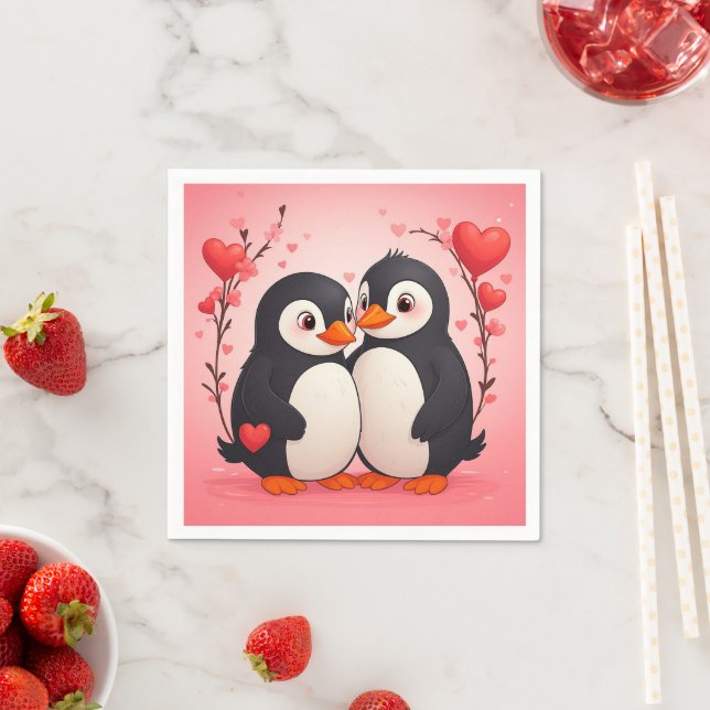 Serviette En Papier Penguin Love Paper Napkins (En situation)