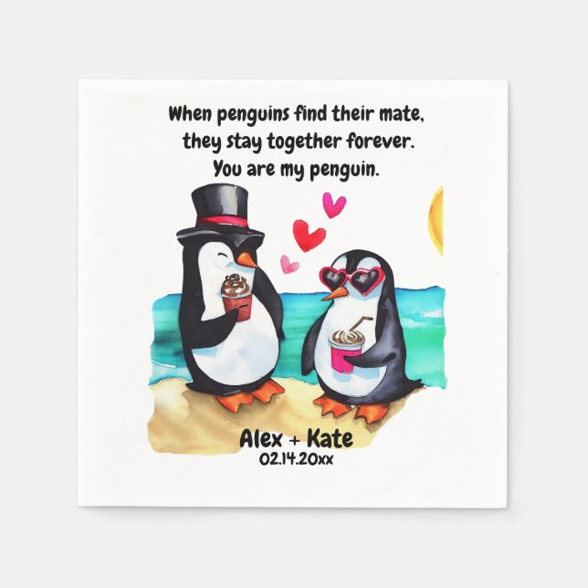 Serviette En Papier Penguin Valentines (Devant)