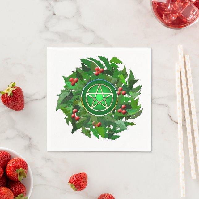 Serviette En Papier Pentacle avec couronne de houx (En situation)
