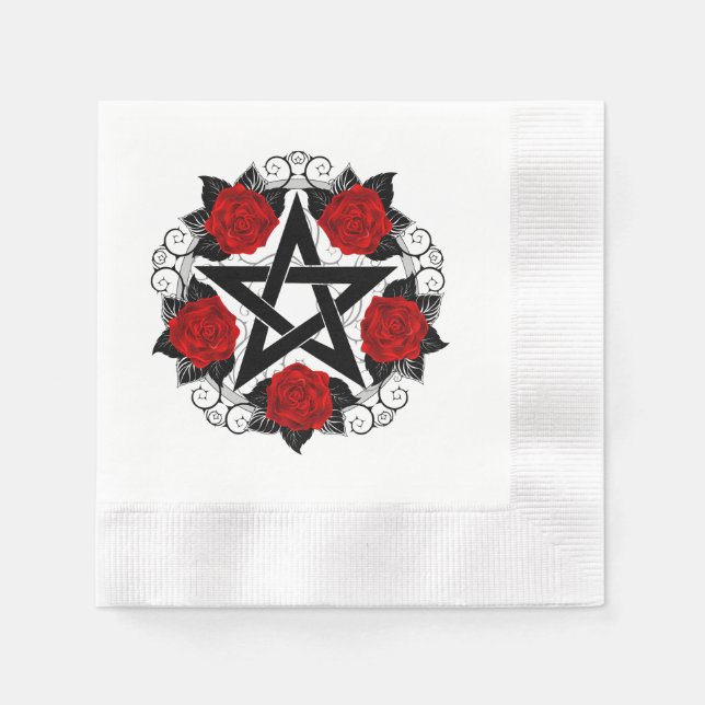 Serviette En Papier Pentagramme aux roses rouges (Devant)