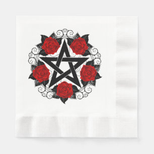 Serviette En Papier Pentagramme aux roses rouges