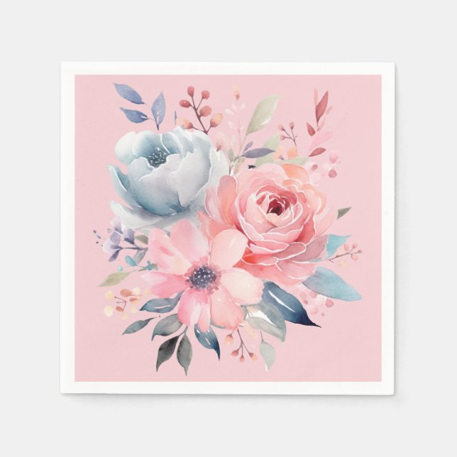 Serviette En Papier Peonies rose pâle Bouquet Douche (Devant)
