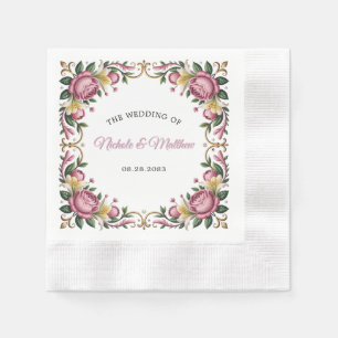 Serviette En Papier Peonies roses Rococo Mariage cadre