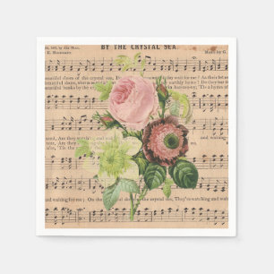 Serviette En Papier Peonies vintages et Partitions