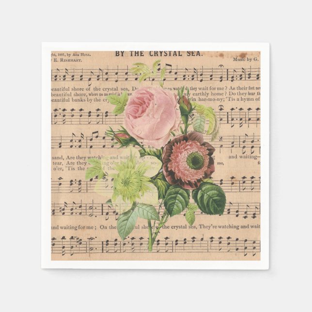 Serviette En Papier Peonies vintages et Partitions (Devant)